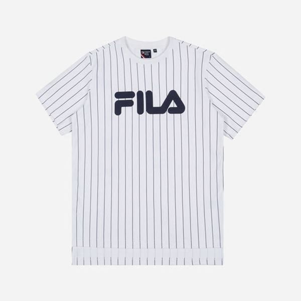 Fila Line Pinstripe S/S Women's T-Shirts - White,NZ 985-13670